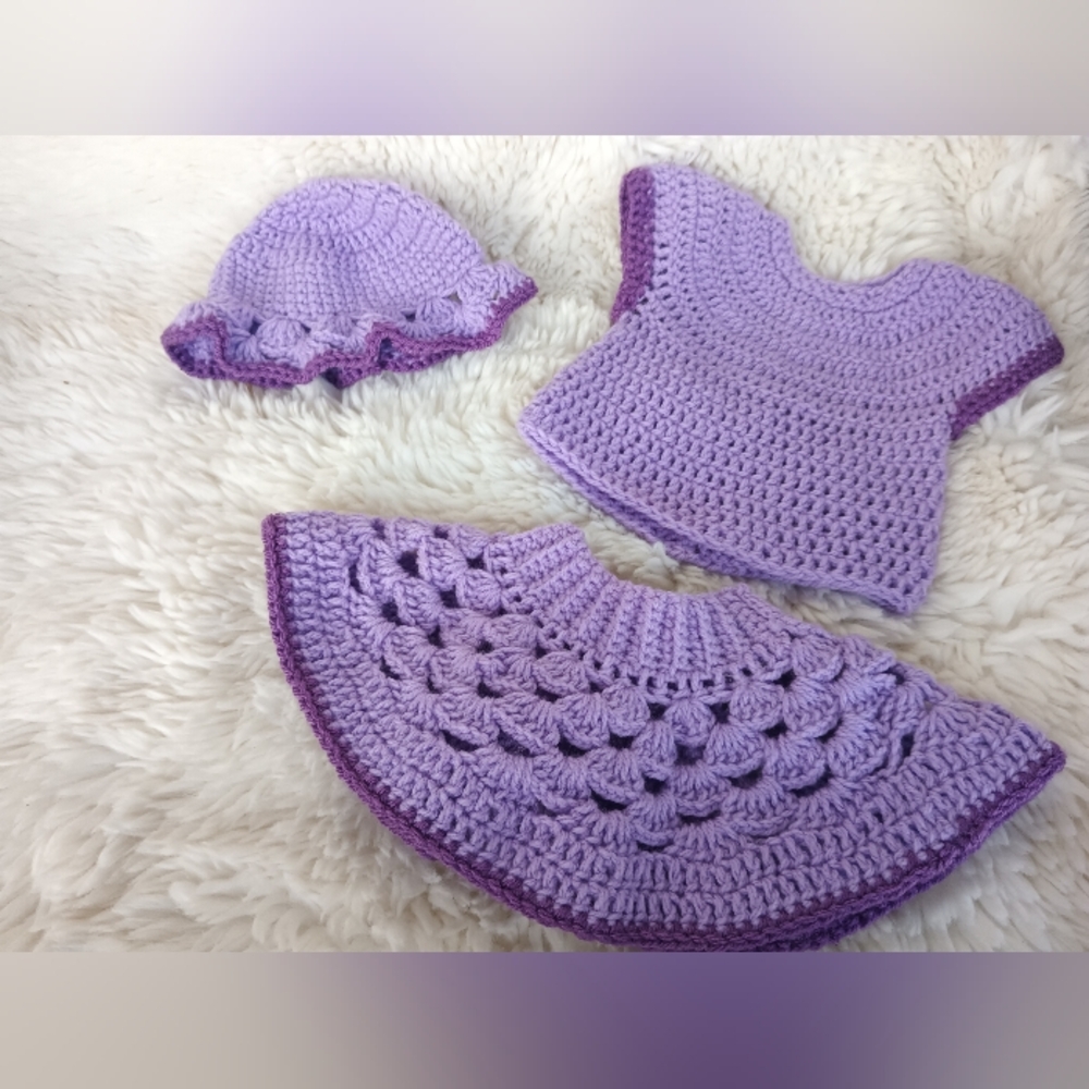 Handmade Purple Crochet Baby Outfit Set